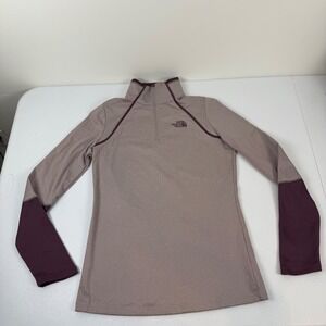 The North Face Womens Quarter Zip Fleece Pullover Taupe Plum Colorblock Small